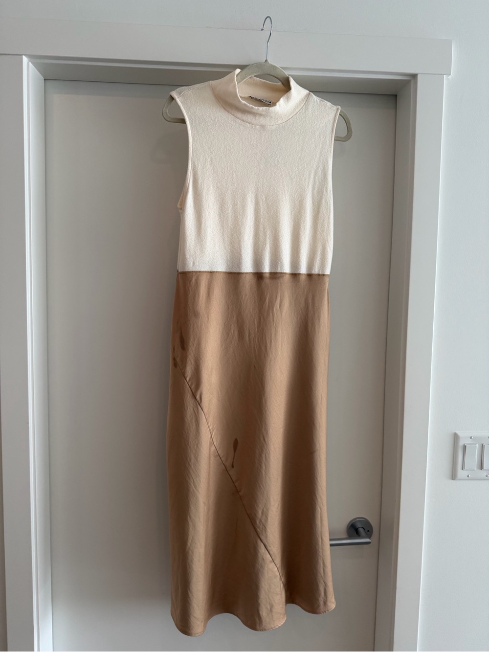 Zara Cream and Tan Sleeveless Midi Dress